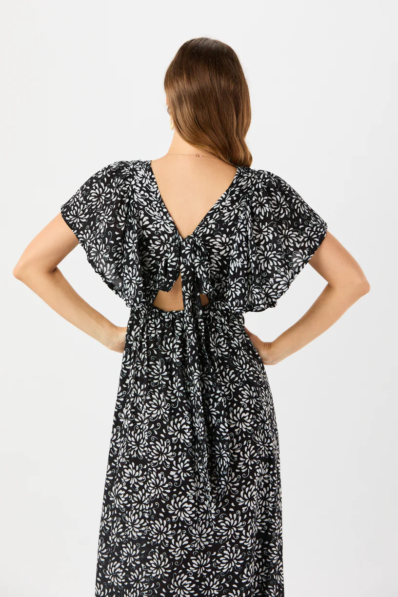 Bowie maxi dress in Batik Blooms black back view