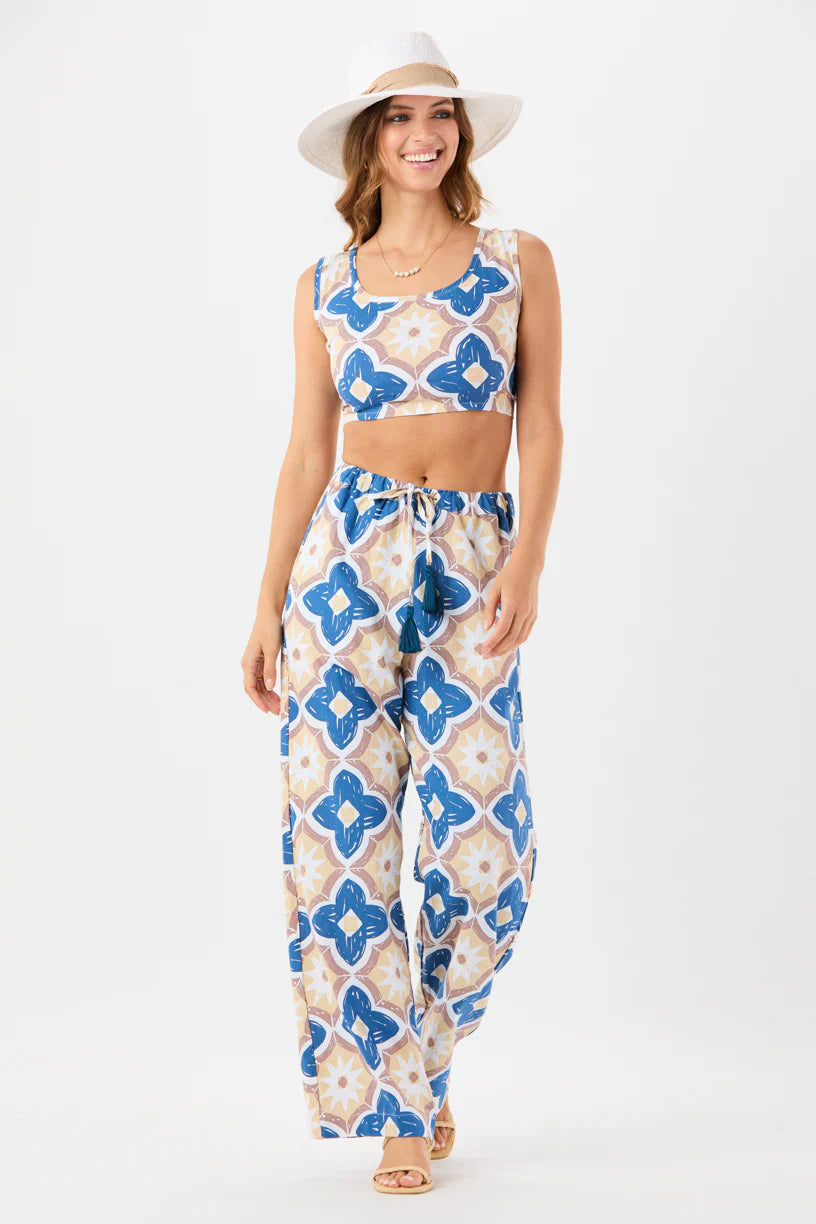 Crete pants in spanish tile blue front view