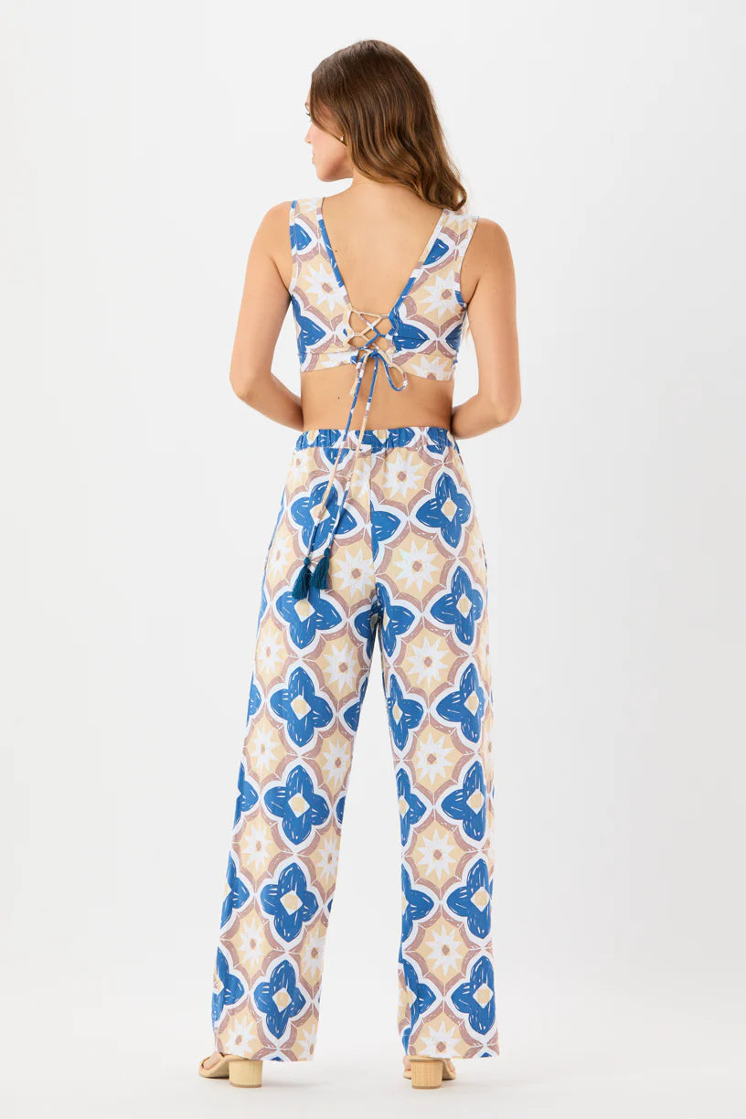 Crete pants in spanish tile blue back view