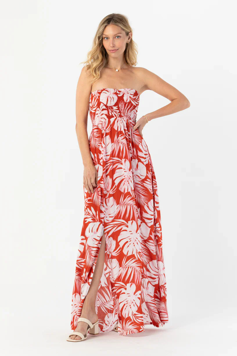 Emilia maxi dress in monestra rust front view