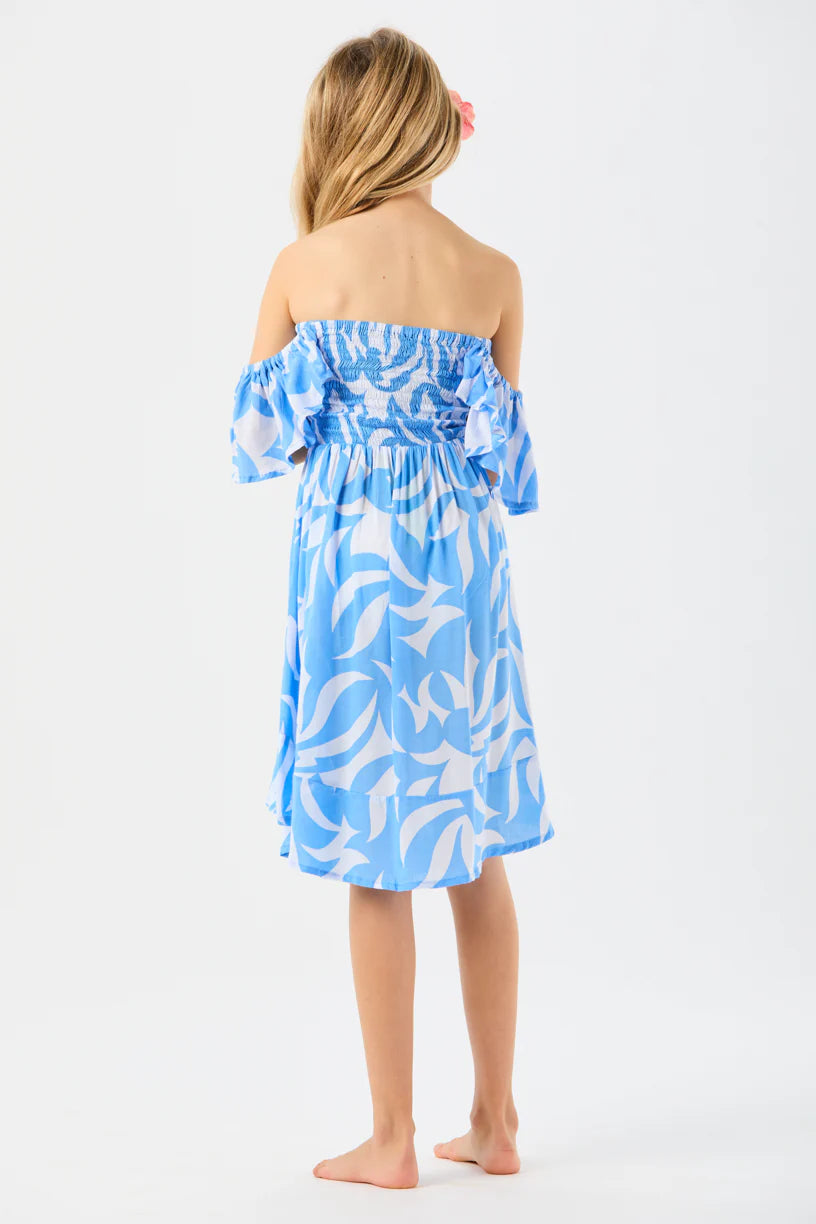 Happiness mini dress in abstract geo sky back view