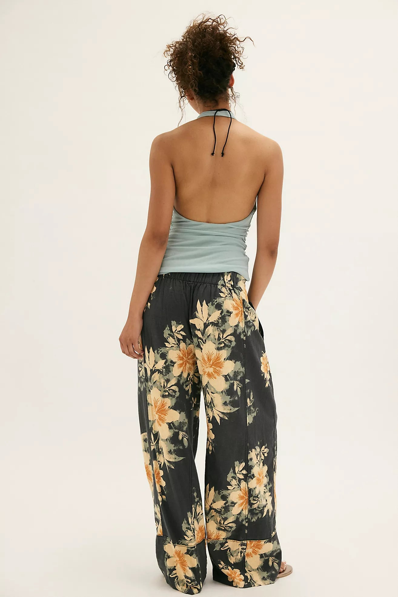 DAYS END PRINTED LINEN PANT IN WASHED BLACK COMBO BACK VIEW