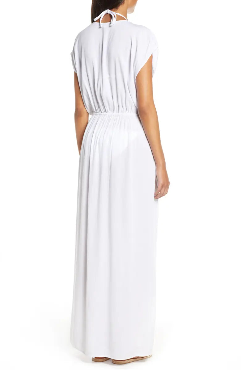 V-NECK WRAP FRONT MAXI IN WHITE BACK VIEW