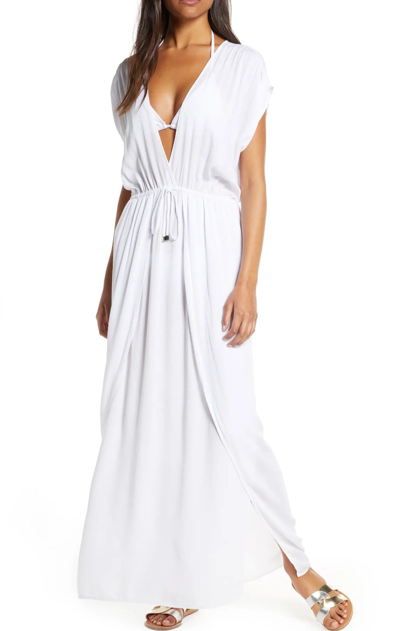 V-NECK WRAP FRONT MAXI IN WHITE FRONT VIEW