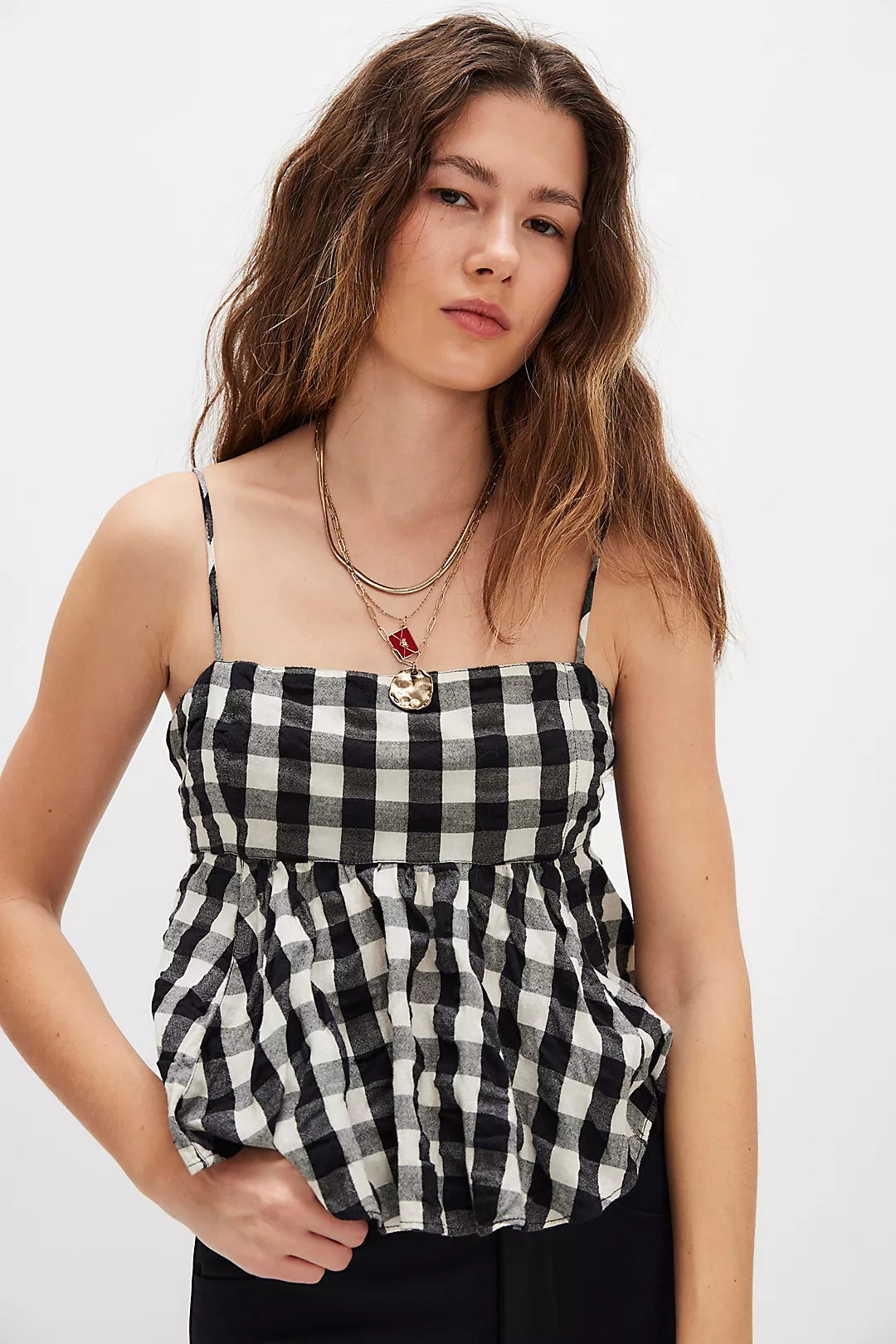 Mia Plaid Tank in Black Combo Front View