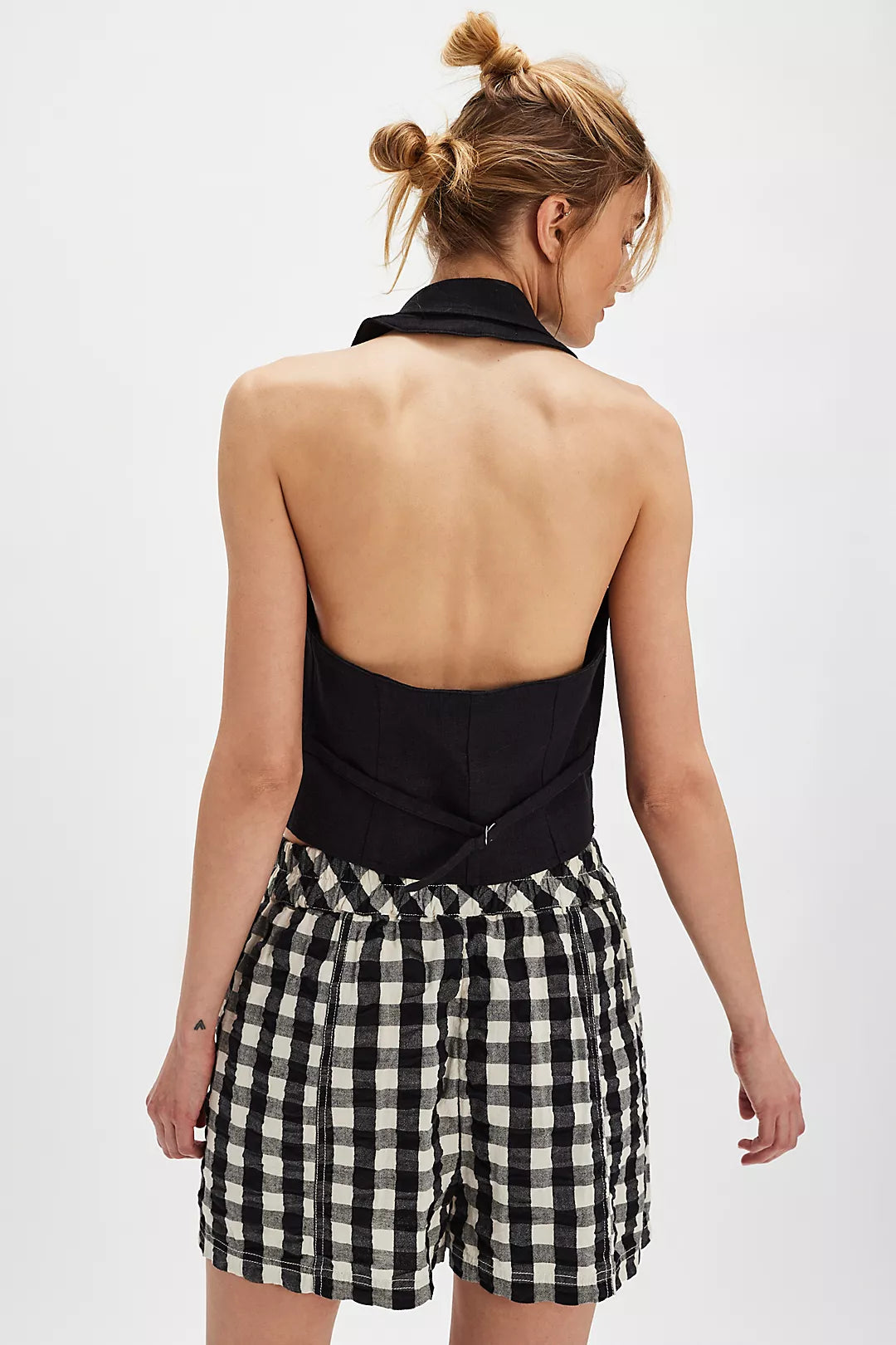 GET FREE SEERSUCKER PULL-ON SHORTS Blk Cmbo Back view