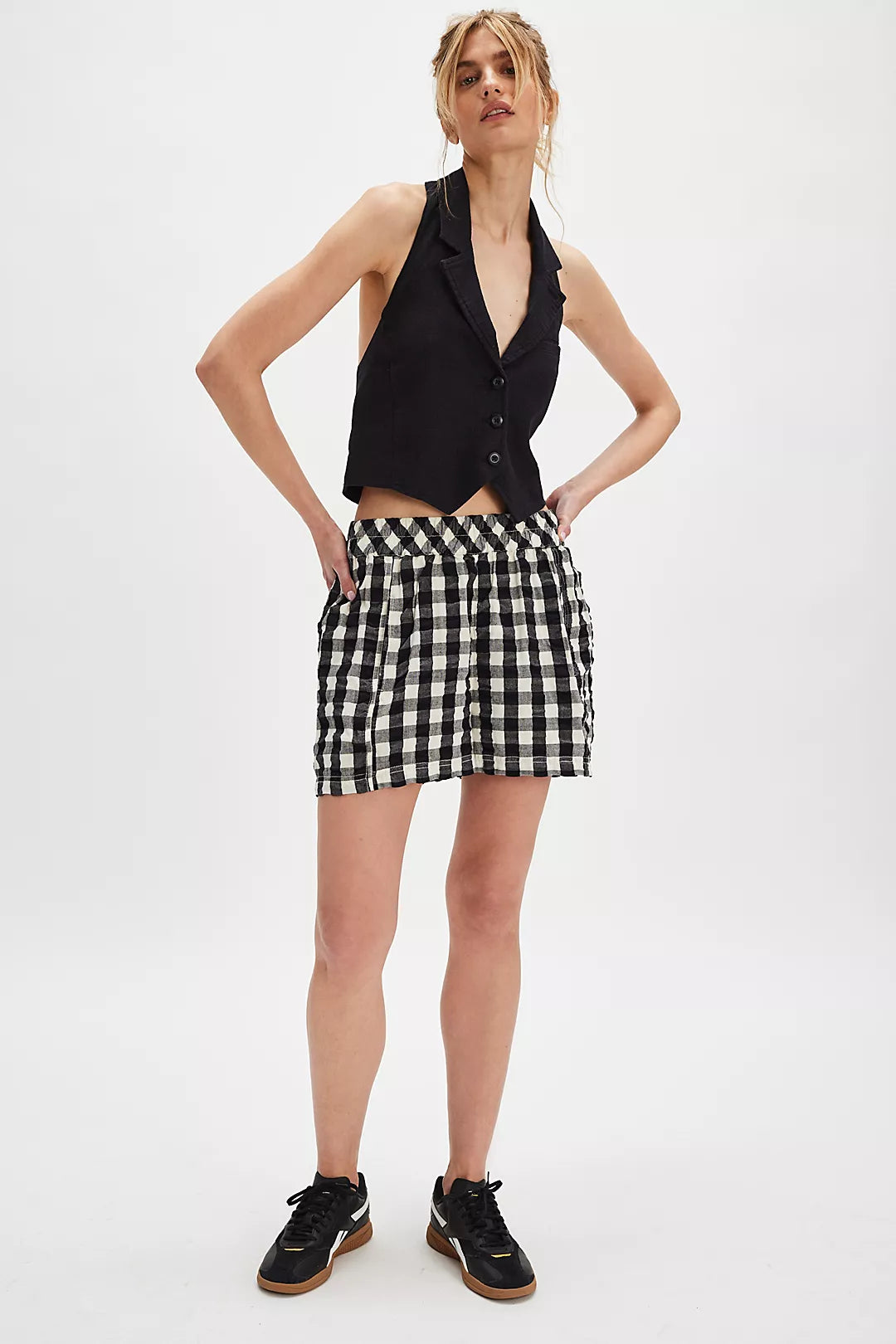 GET FREE SEERSUCKER PULL-ON SHORTS Blk Cmbo Front view