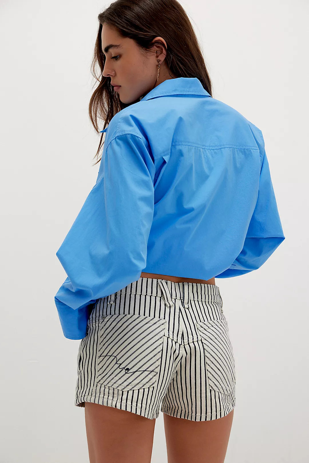 Now or Never Railroad Denim Shorts in Washed Railroad Back View