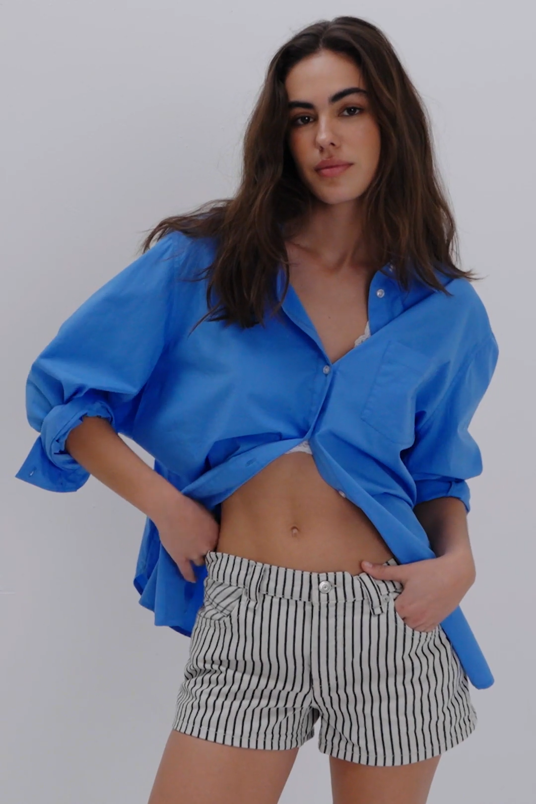 Now or Never Railroad Denim Shorts in Washed Railroad Front View