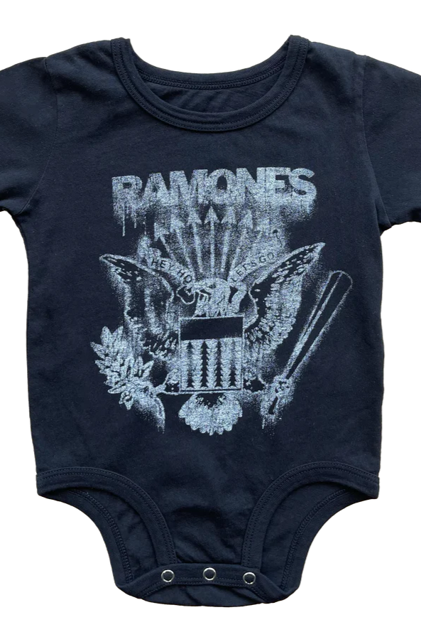 RAMONES GRAFFITI SHORT SLEEVED ONESIE IN VINTAGE BLACK FRONT VIEW