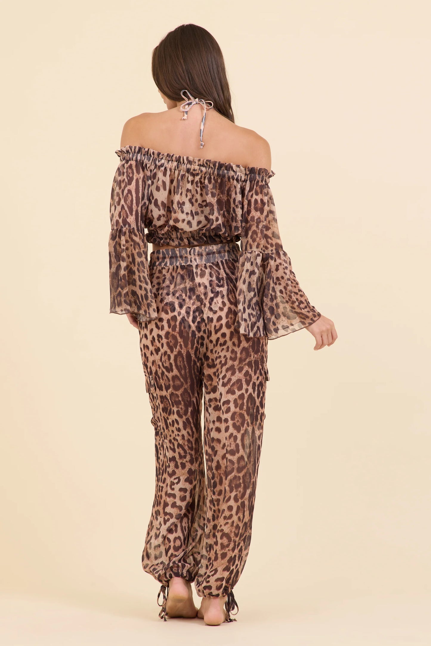 Printed Chiffon Off the shoulder top in wild leopard back view