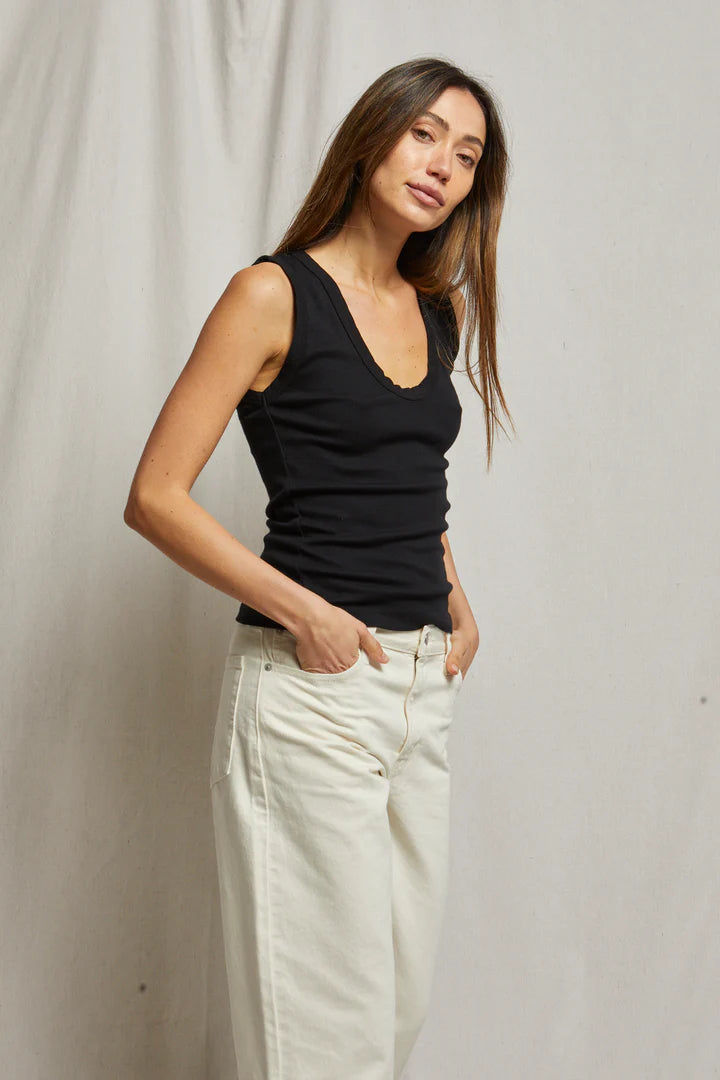Jordan ribbed u neck tank in black front view