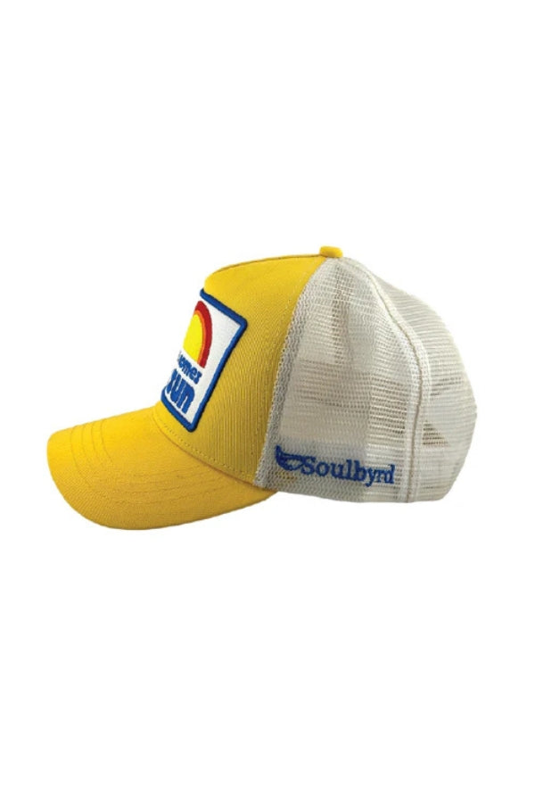 HERE COMES THE SUN TRUCKER IN YELLOW SIDE VIEW