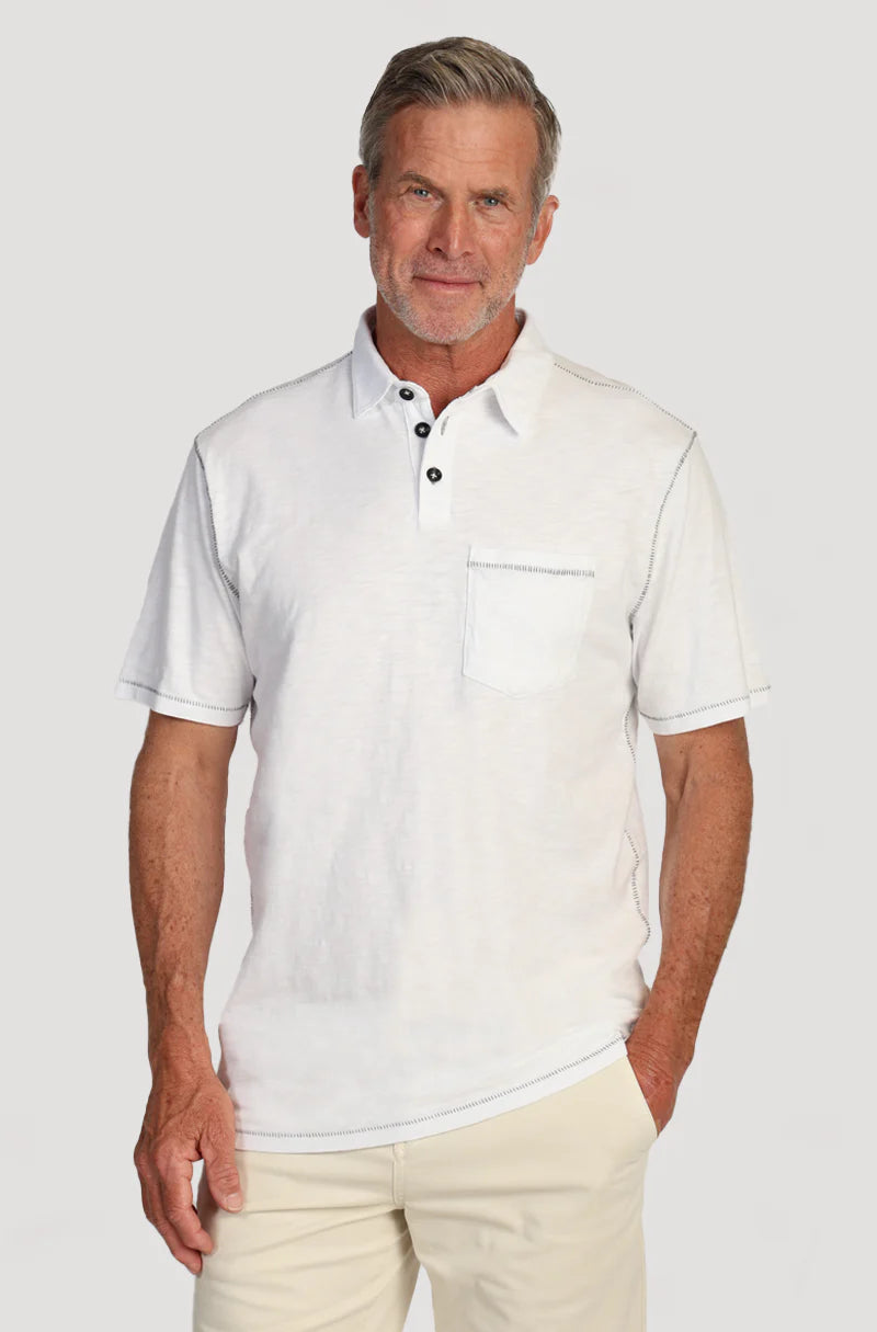 Heritage slub with saddle stitch in white front view