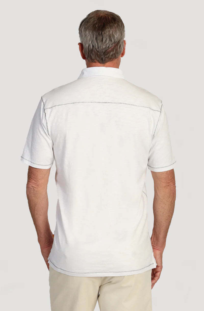 Heritage slub with saddle stitch in white back view
