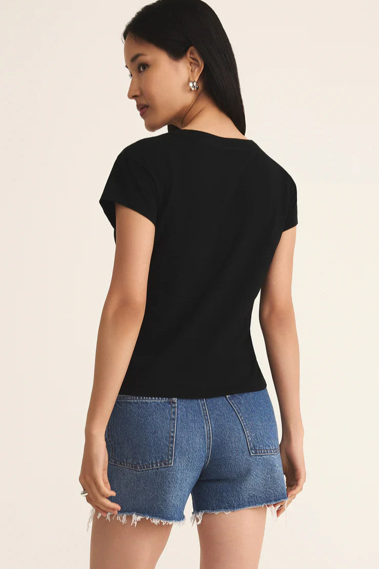 MODERN V-NECK TEE IN BLACK BACK VIEW