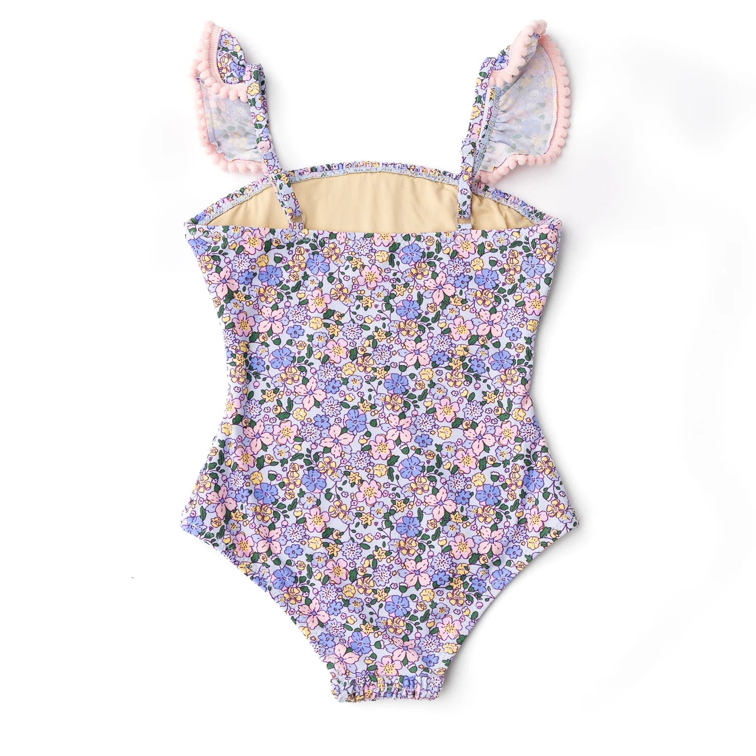 SMOCKED ONE PIECE SWIMSUIT IN BLUE BLOSSOMS BACK VIEW