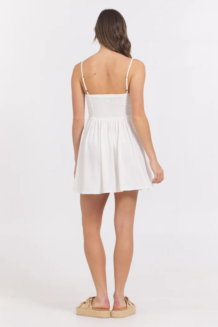Mini dress with whip stitch in white back view