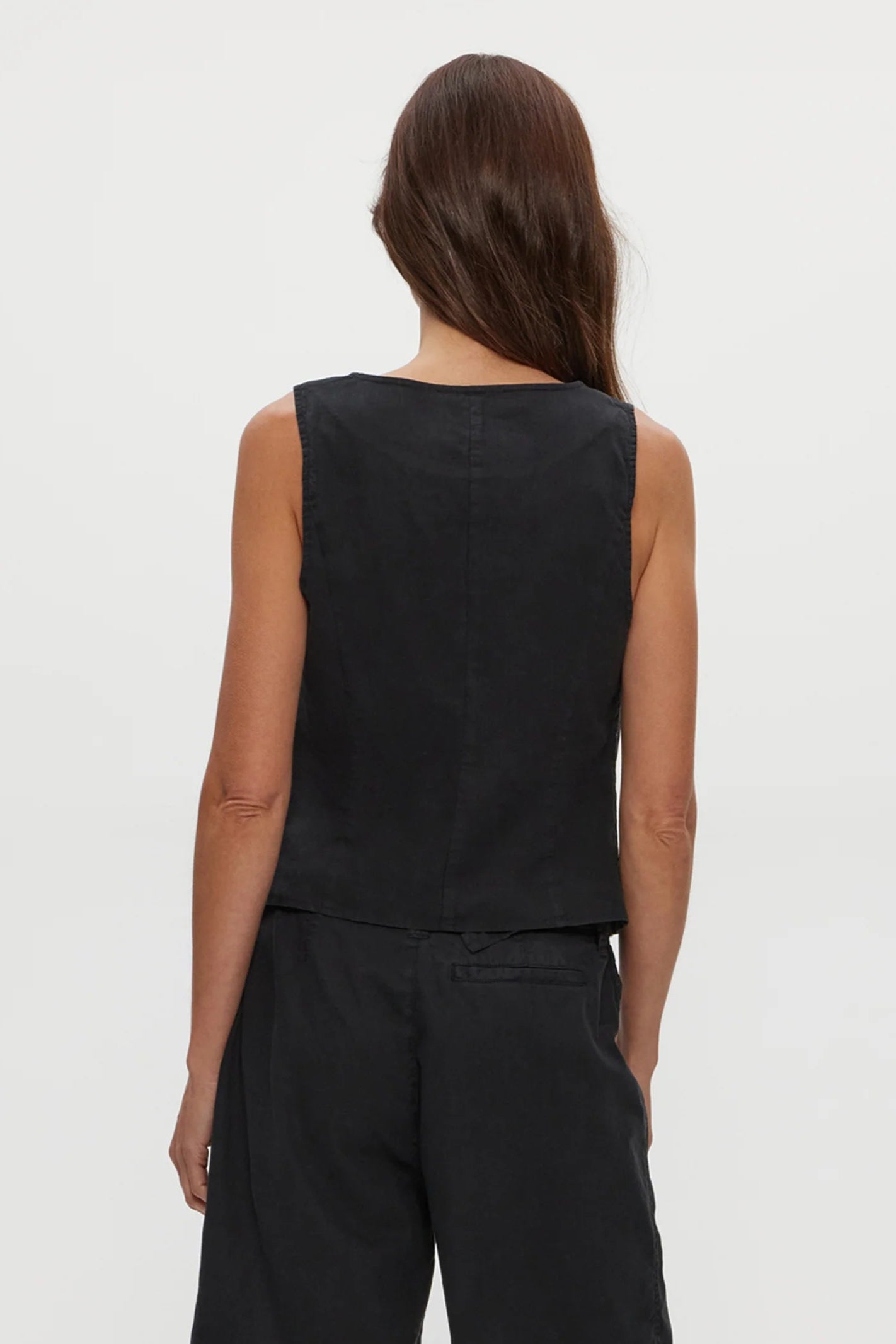 HONEY BUTTON UP VEST IN BLACK BACK VIEW