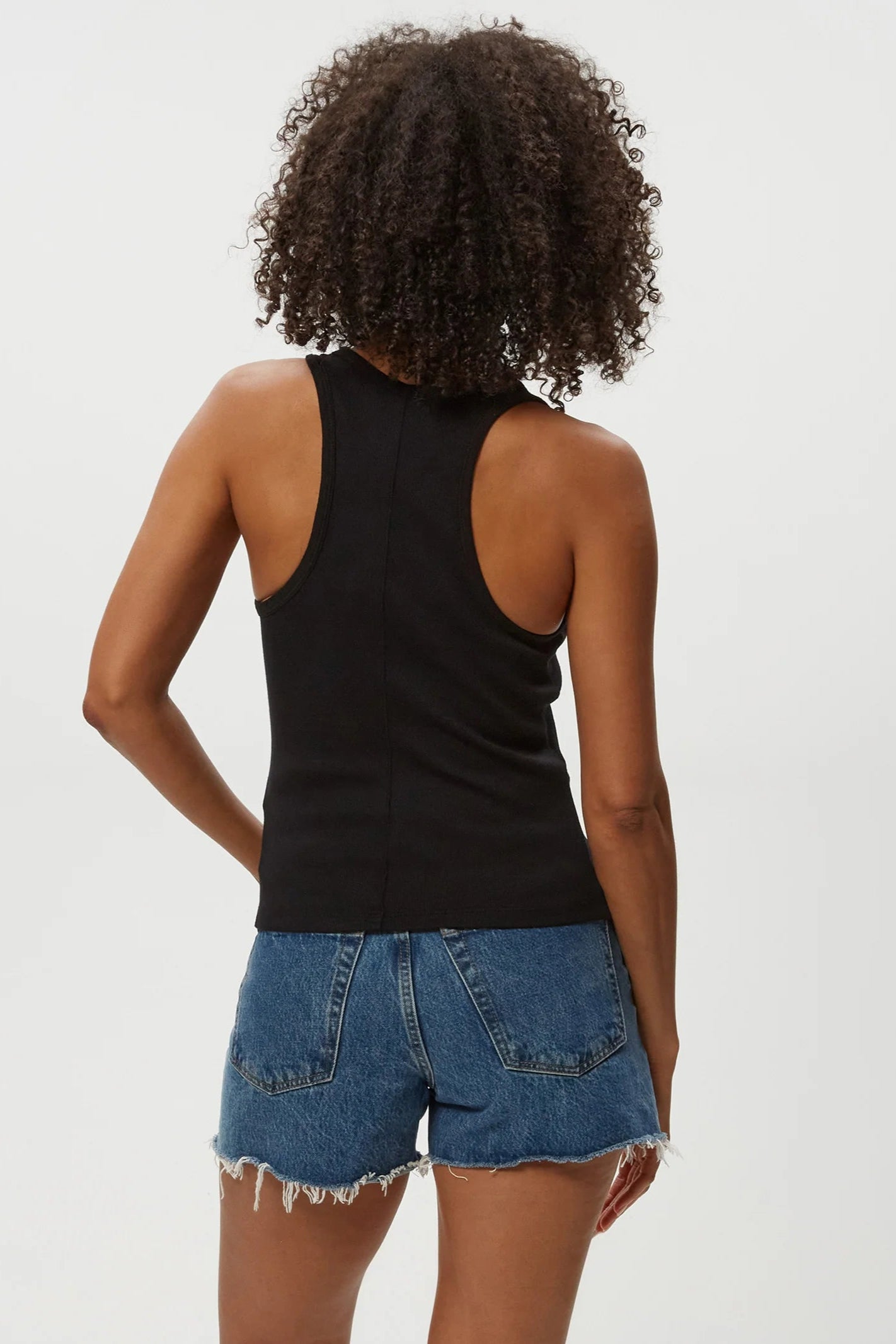 CHER SCOOP NECK TANK IN BLACK BACK VIEW