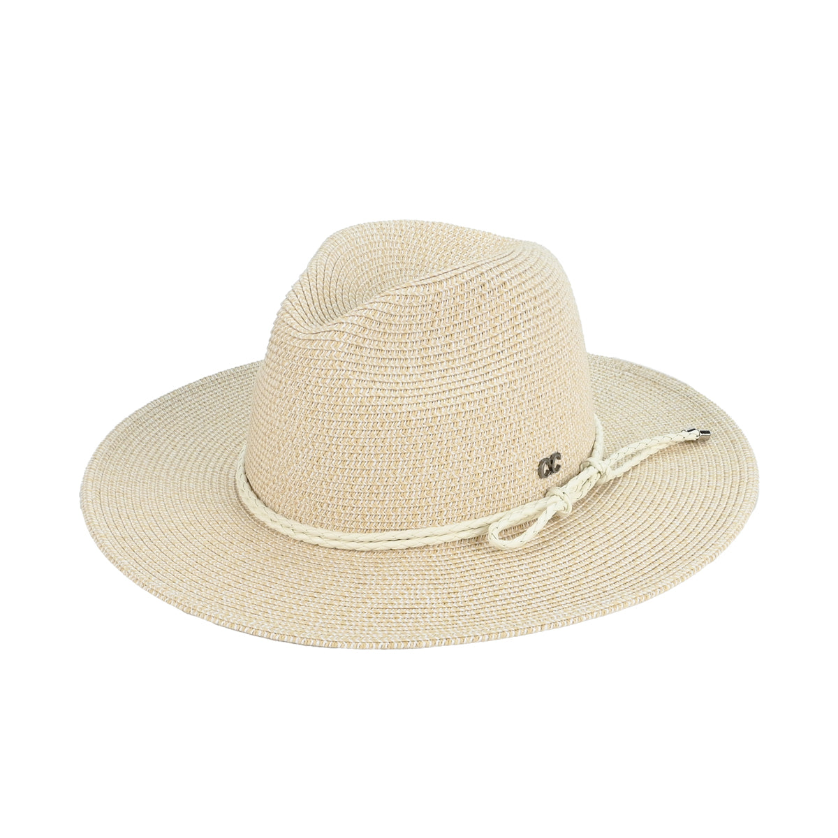 Paper panama hat with leather rope in beige