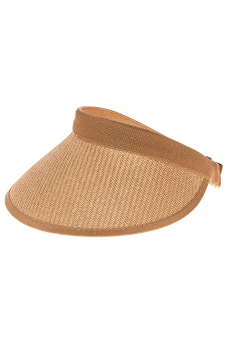 Straw sun visor with adjustable band in tan
