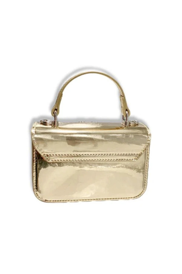 RHINESTONE PATENT PURSE IN GOLD BACK VIEW