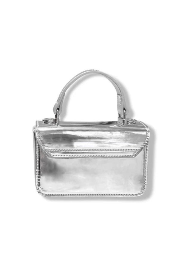 RHINESTONE PATENT PURSE IN SILVER BACK VIEW
