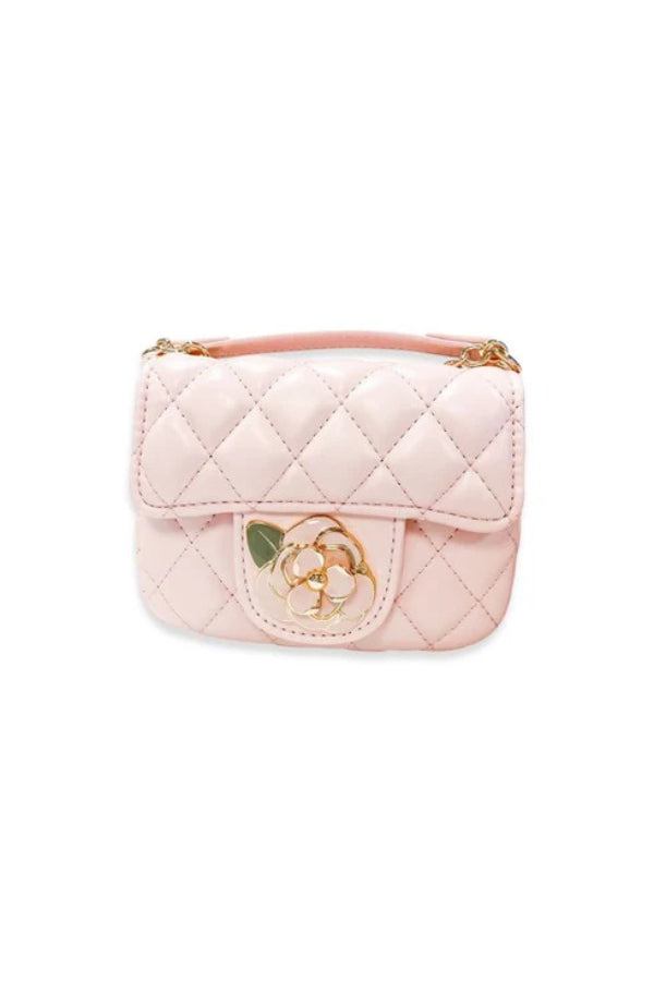FLORAL QUILTED PURSE IN PINK FRONT VIEW