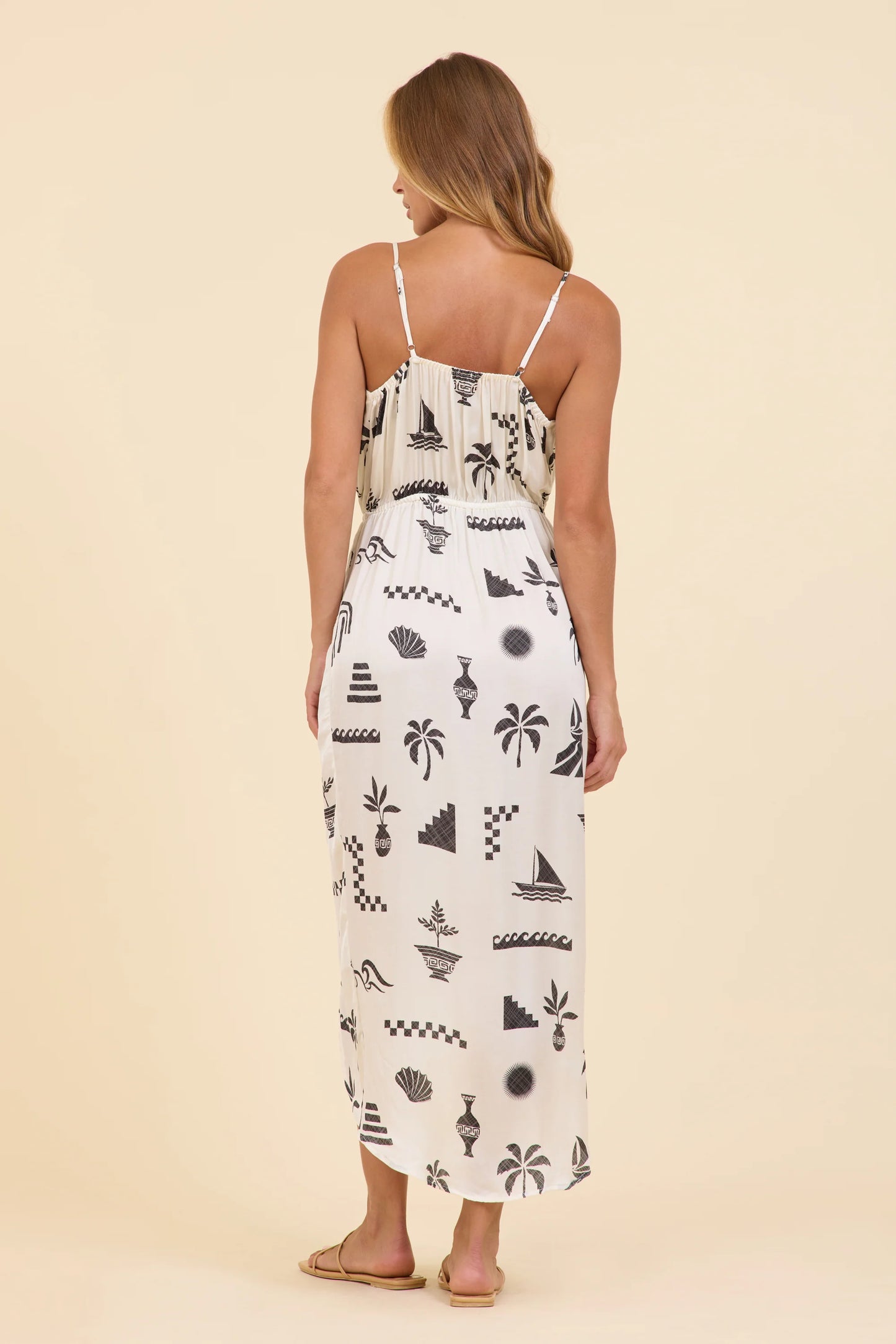 Satin maxi dress in beach vibe back view