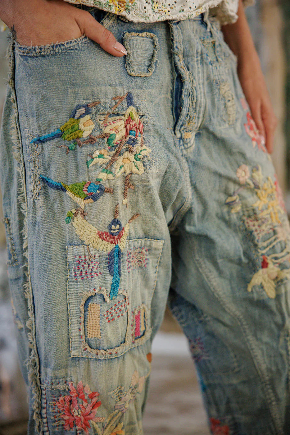 Hummingbird miner denim front detail view