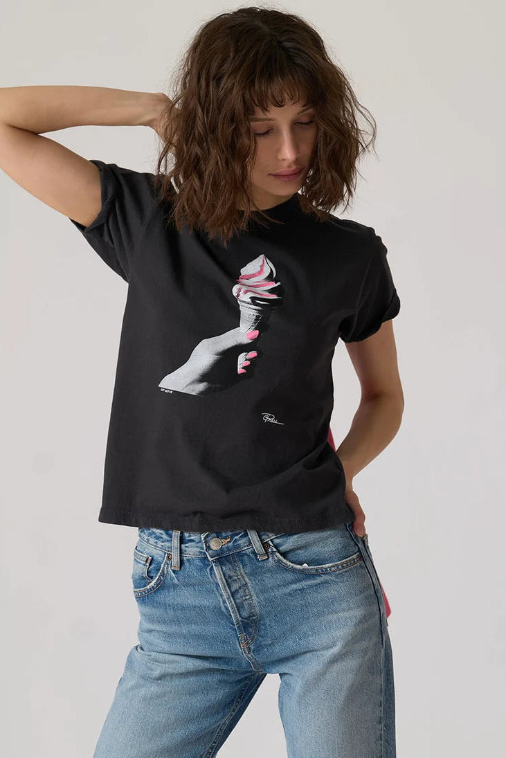 SOFT SERVE MUSHIE TEE IN WORN BLACK FRONT VIEW