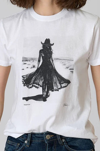 DESERTED MUSHIE TEE IN WORN WHITE FRONT VIEW CLOSEUP