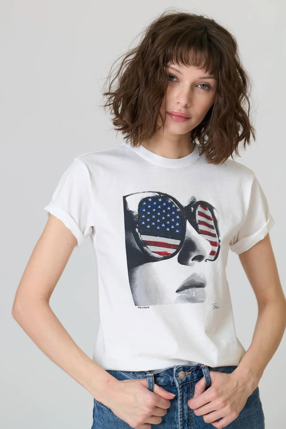 FREE AND BRAVE MUSHIE TEE IN WORN WHITE FRONT VIEW