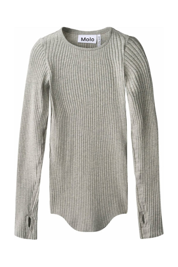 ROCHELLE LONG SLEEVE TOP IN GREY MELANGE FRONT VIEW