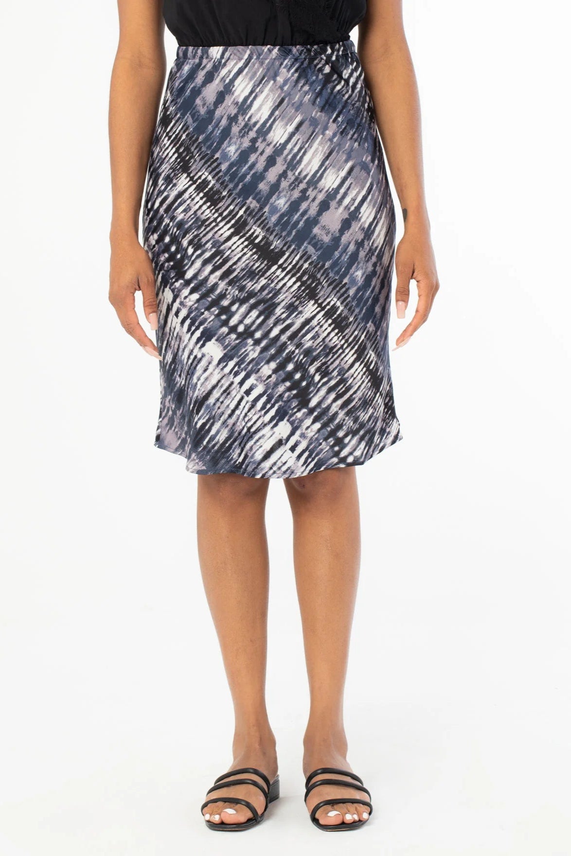 Printed Bias Skirt in charcoal midnight front view