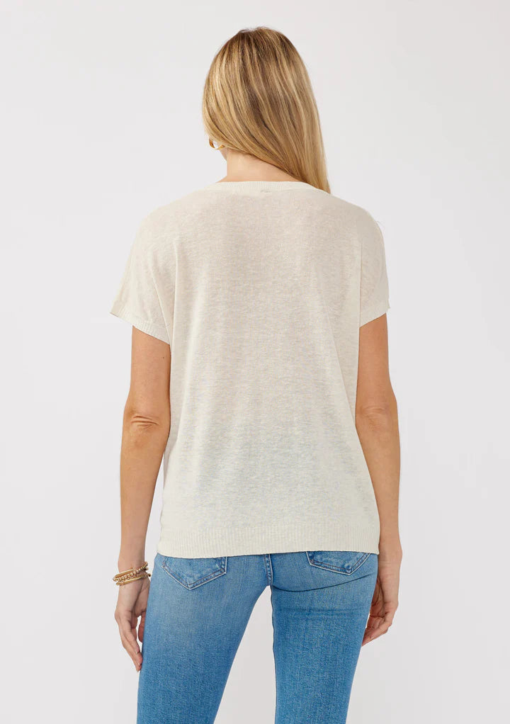 Linen vneck top in vanilla back view
