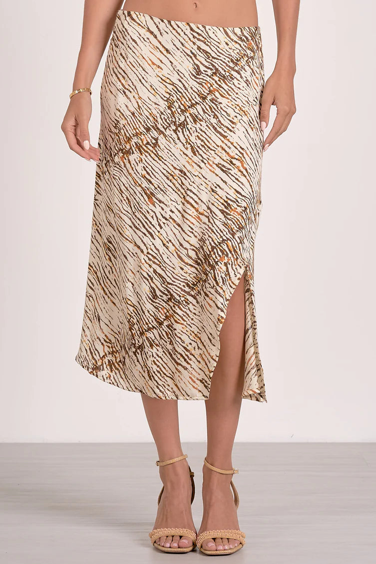 Selma midi side slit skirt in neutral sahara front view