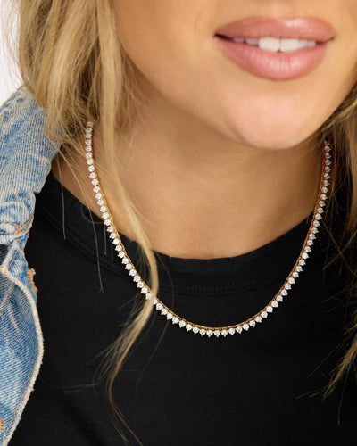 Not your basic tennis necklace 16" in gold with white diamonds style view