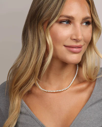 Grand heiress tennis necklace 16" in gold with white diamonds style view