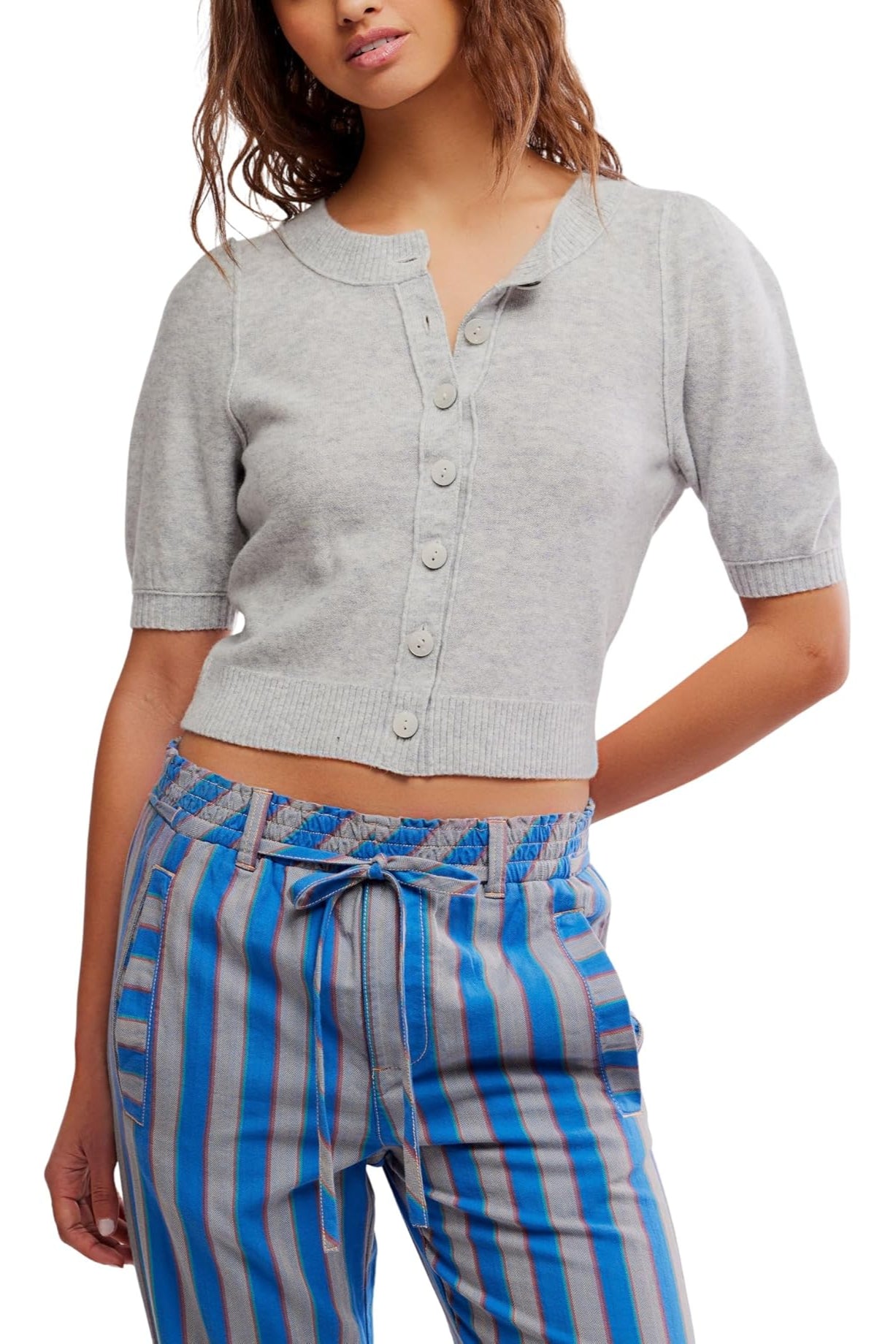 ISLA SOLID CARDI IN MINERAL GREY FRONT VIEW