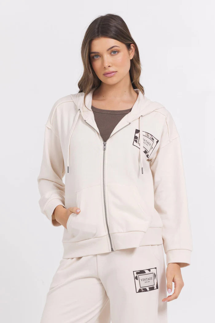 Terry zip hoodie in coconut front view
