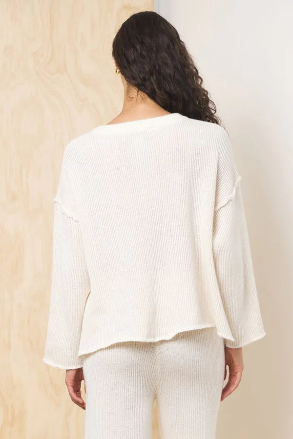 TERRY HENLEY SWEATER IN IVORY BACK VIEW