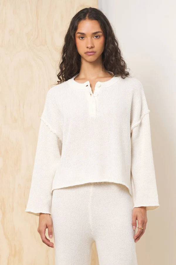 TERRY HENLEY SWEATER IN IVORY FRONT VIEW