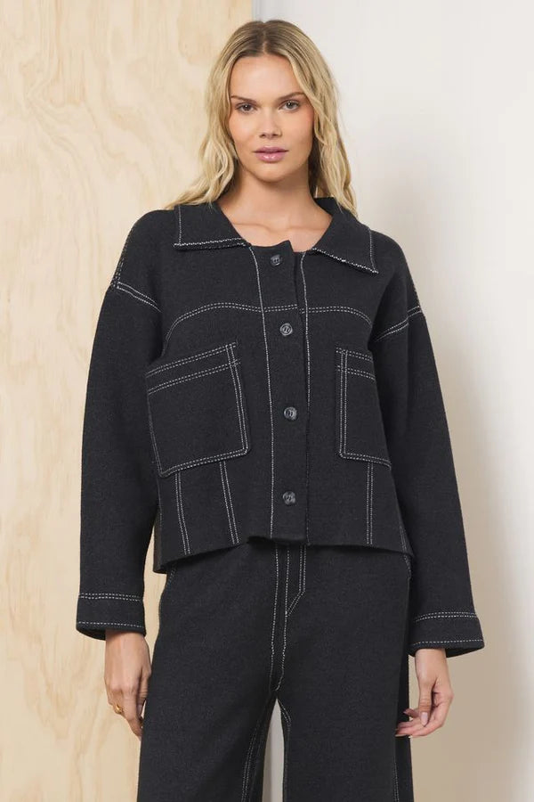 SWEATER JACKET IN BLACK FRONT VIEW