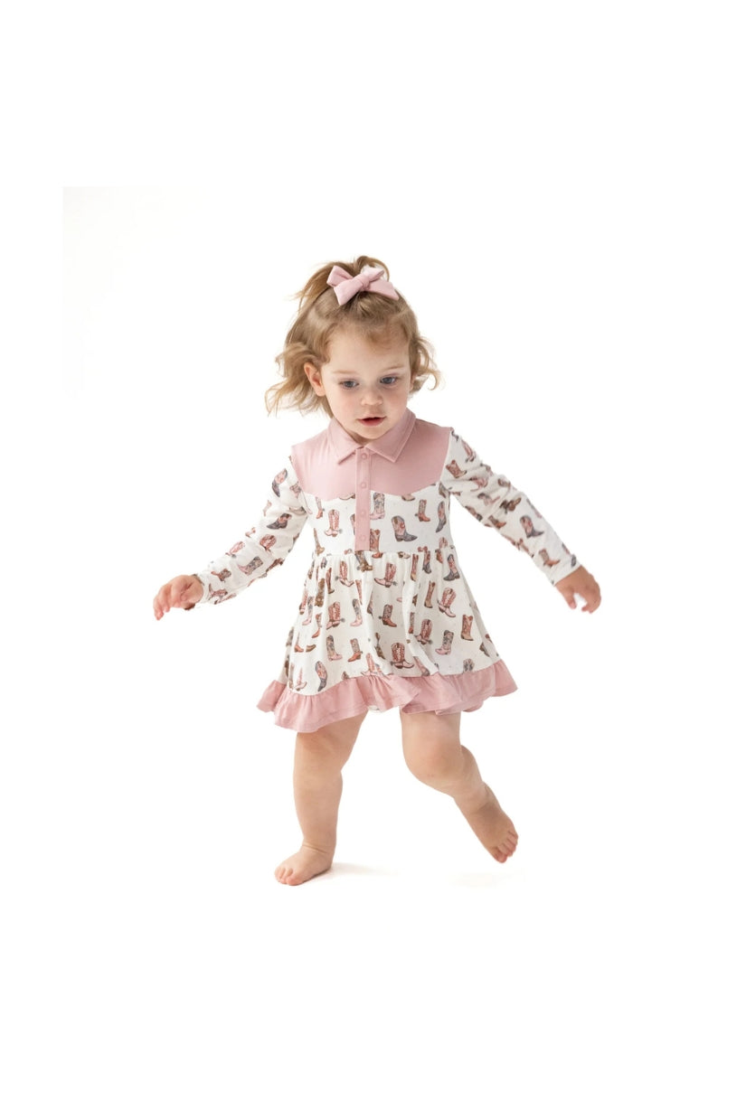 LONG SLEEVE BODYSUIT DRESS IN FUTURE COWGIRL FRONT VIEW