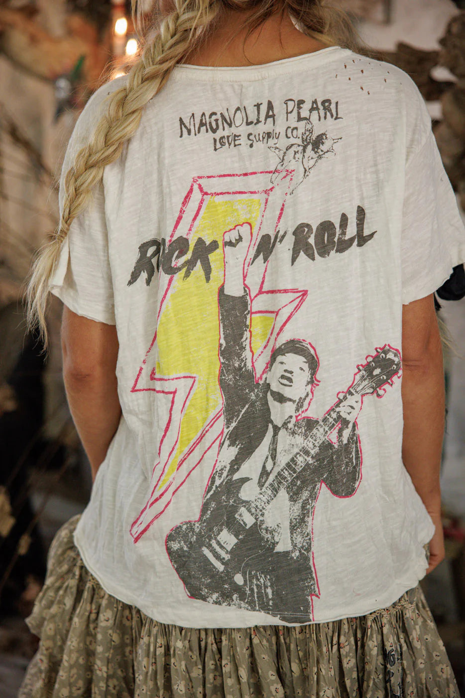 ACDC Rock n roll tee in true back view