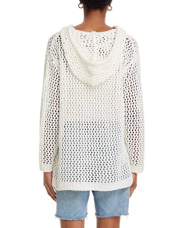 LACE UP NETTED HOODIE IN CLASSIC WHITE BACK VIEW