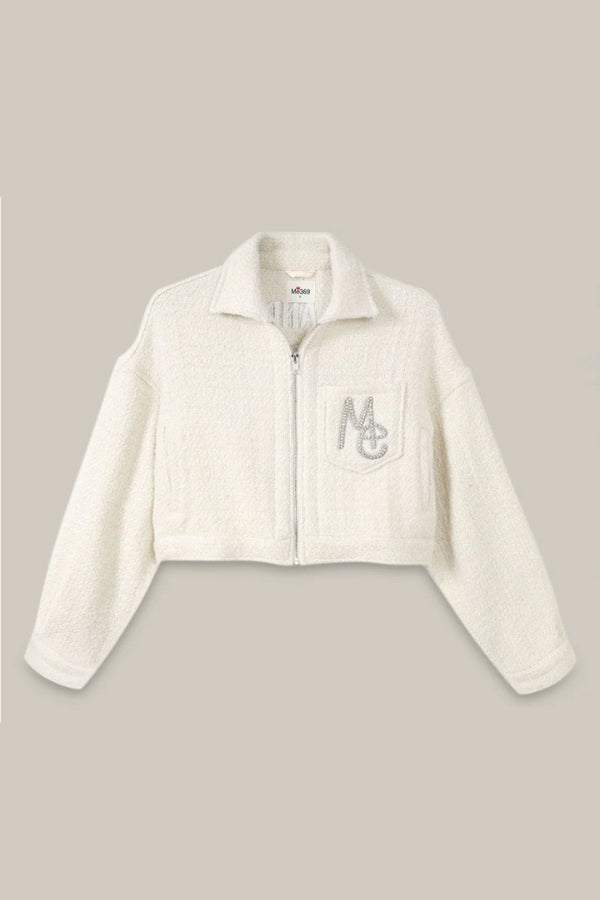NORAH CROPPED BLOUSON IN OFF WHITE FRONT VIEW