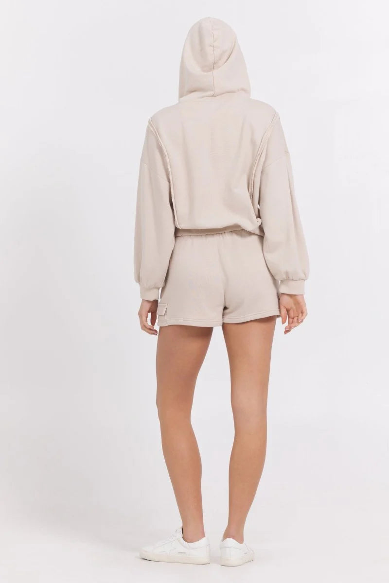 FRENCH TERRY HOODIE IN SEASIDE SAND BACK VIEW